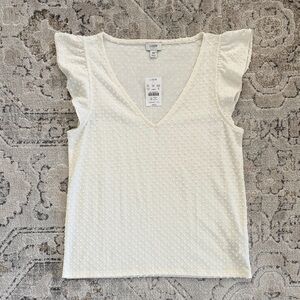 J. Crew Cream Textured Flutter Sleeve Blouse NWT, XS